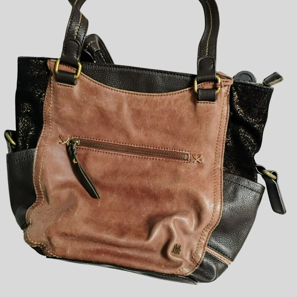 The Sak Brown Leather Kendra Double Handle Satchel Tote Bag Purse